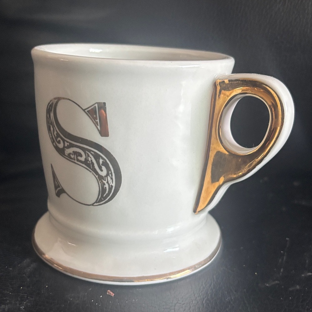 Monogram 'S' White Ceramic Mug with Gold Trim
